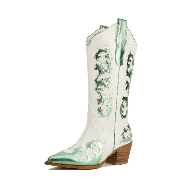 Misgala Mid-Calf Embroidered Pull On Western  Cow Girl Boots - Image 2