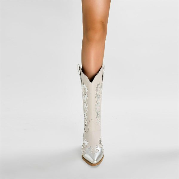 Misgala Mid-Calf Embroidered Pull On Western  Cow Girl Boots - Image 3
