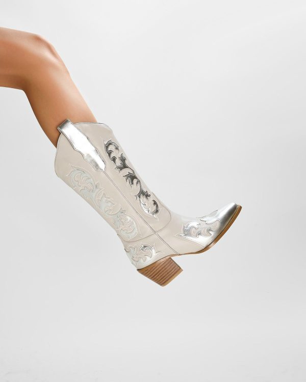 Misgala Mid-Calf Embroidered Pull On Western  Cow Girl Boots - Image 4