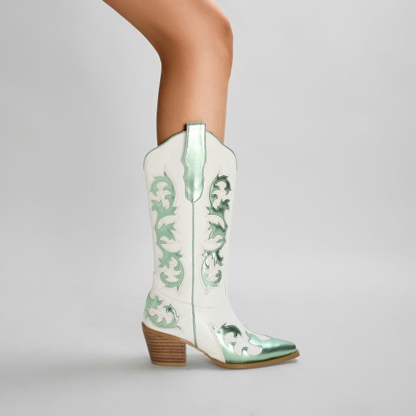 Misgala Mid-Calf Embroidered Pull On Western  Cow Girl Boots - Image 8