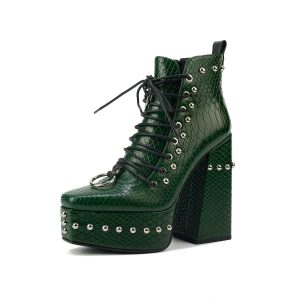 Misgala Buckle Strap Rivet Platform Ankle Boots