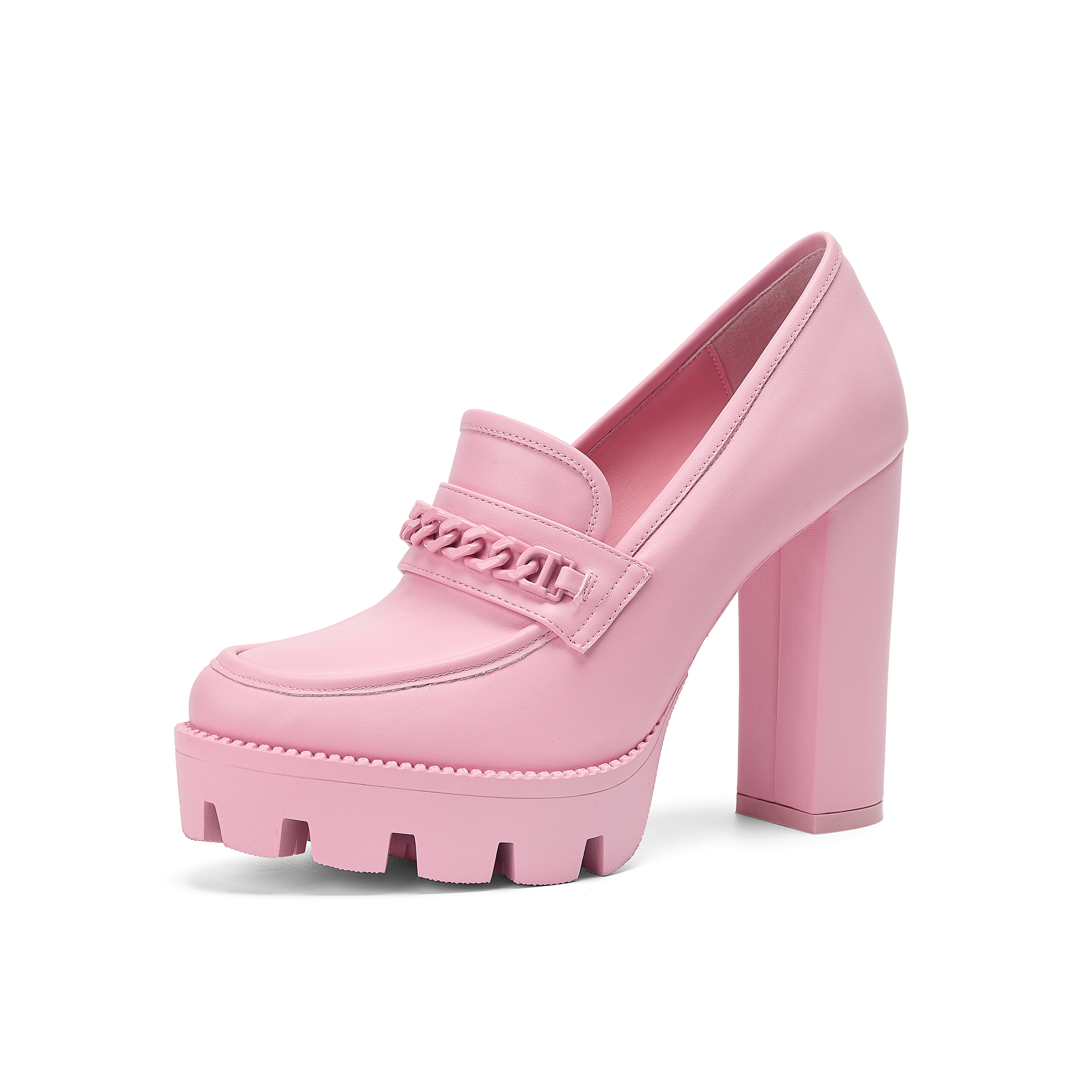 Misgala Chunky heels platform corlorful loafers-PINK